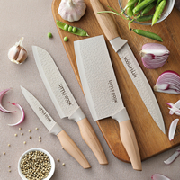 Ensemble de couteaux de cuisine 6 pièces en acier inoxydable mat de luxe moderne avec ciseaux et bloc de rangement en bois pour la cuisson et la découpe