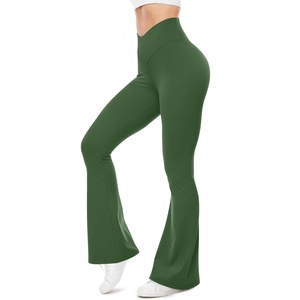 Pantalones deportivos de Yoga de cintura cruzada de Color sólido para mujeres europeas y americanas 2024 verano alta elasticidad diseño acampanado transpirable - Product Image 4