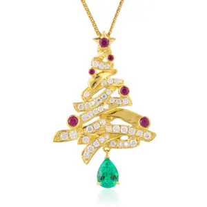 DEYIN 고급 보석 제조 업체 925 실버 18k 금도금 다이아몬드 에메랄드 크리스마스 트리 럭셔리 패션 보석 목걸이