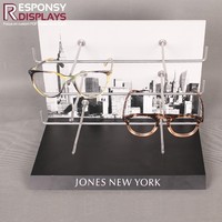 Support d'affichage moderne pour lunettes en acrylique avec panneau publicitaire et crochets suspendus pour six paires de lunettes sur le comptoir
