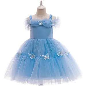 Красивое голубое праздничное платье; Летнее платье с бантом и бабочкой; Платье для девочек-подростков