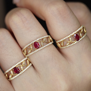 อาซูโอ 18K ทองคำแท้สีเหลืองหรูหรา ประดับทับทิมธรรมชาติทรงรี เพชรแท้ ของขวัญสำหรับผู้หญิง สวมใส่ได้ทุกวัน สวยงามคลาสสิก เครื่องประดับ Au750 - Product Image 4