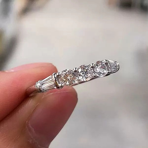 Single Row <b>Crystal</b> Band <b>Ring</b> for Women Stackable Pinky <b>Ring</b> Minimalist Office Style Daily Wear Accessories - Product Image 3