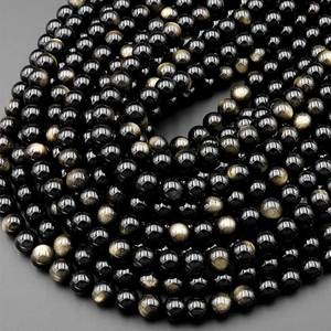 High Quality 4/6/8/10/12mm Natural Round Loose <strong>Black</strong> Stone <strong>Gold</strong> Obsidian Crystal <strong>Beads</strong> for Jewelry Bracelet Making - Product Image 5