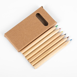 Ensemble de crayons de couleur miniatures pour enfants, 6 crayons de couleur courts en bois avec emballage en papier kraft pour l'art des enfants - Product Image 1