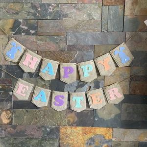Party Decor Color Bunny Garland Happy Easter Felt Banner - Product Image 1