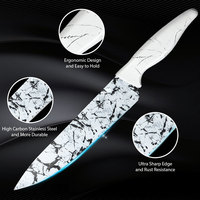 Ensemble de 6 couteaux de cuisine avec lame en acier inoxydable antiadhésif et manche en PP, ensemble de couteaux de chef essentiels, motif marbre blanc