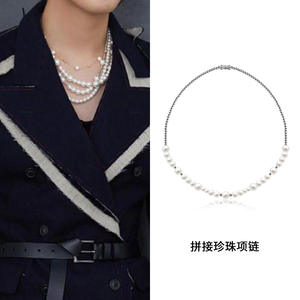 Estrella de la marca de moda con collar de clavícula de perla blanca de acero inoxidable personalidad joyería para hombres y mujeres al por mayor - Product Image 3