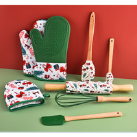 DUOLAI Nouveau set de gants de Noël en silicone pour la maison gants isolés rouleau à pâtisserie grattoir batteur à oeufs outil de cuisson