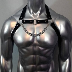 Arnés de Pecho de Cuero PU para Hombre, Negro, con Correas Ajustables, Estilo Gótico Punk, Arnés de Pecho Sexy para Hombres <span class=keywords><strong>Gay</strong></span> Fetichistas - Product Image 1