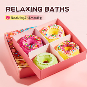 Ensemble de 4 bombes de bain effervescentes SADOER Macaron Donut en anglais, nettoyage en profondeur, nourrissantes, pour le bain transfrontalier - Product Image 2