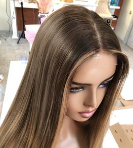 Pelucas de <span class=keywords><strong>Cabello</strong></span> Humano Virgen Europeo Sin Procesar con Cutícula Alineada, Nudos Individuales, HD, Marrón <span class=keywords><strong>Balayage</strong></span>, Liso, con Reflejos Marrones, con Frente de Encaje - Product Image 2