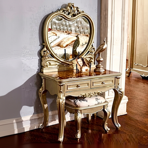 Luxury Baroque Teak Wood Dressing Table Mirror Console Table Heart Shape Design Modern Style Customizable Size Personalized - Product Image 1