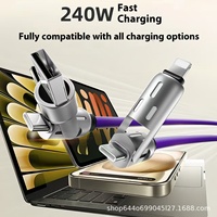 Kabel Data pengisian daya ultra-cepat 240W untuk mobil baru jaket PVC dengan kolom indikator satu hingga empat headphone kompatibel