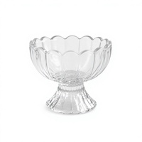 Coupe à dessert en verre transparent à bord festonné cannelé avec base sur pied pour cafés et pâtisseries