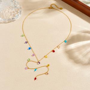 Collar de Acero Inoxidable con Colgante en Forma de Gota, Colorido y Dulce, con Cadena Larga Chapada en Oro - Product Image 3