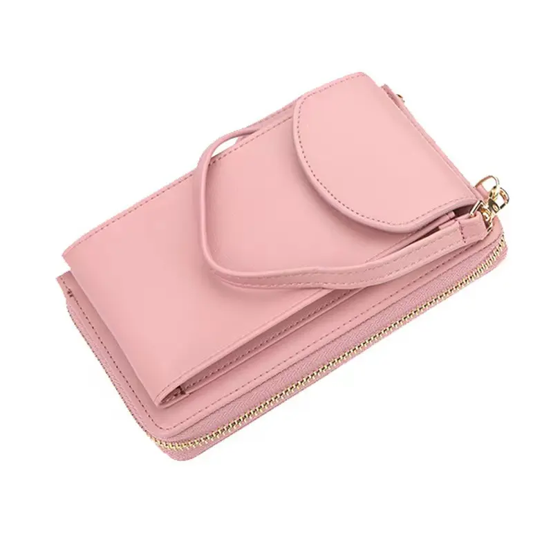 Fashionable Women Brand PU Leather Cell Phone Wallet Big Card Holders Handbag Purse Clutch Messenger Shoulder Straps