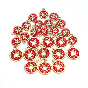 Copper Alloy Wealth Charm Pendants <b>Red</b> Gold Tone Fortune Symbol DIY Jewelry Charms For <b>Bracelets</b> Necklaces Unisex Gift Accessory - Product Image 1