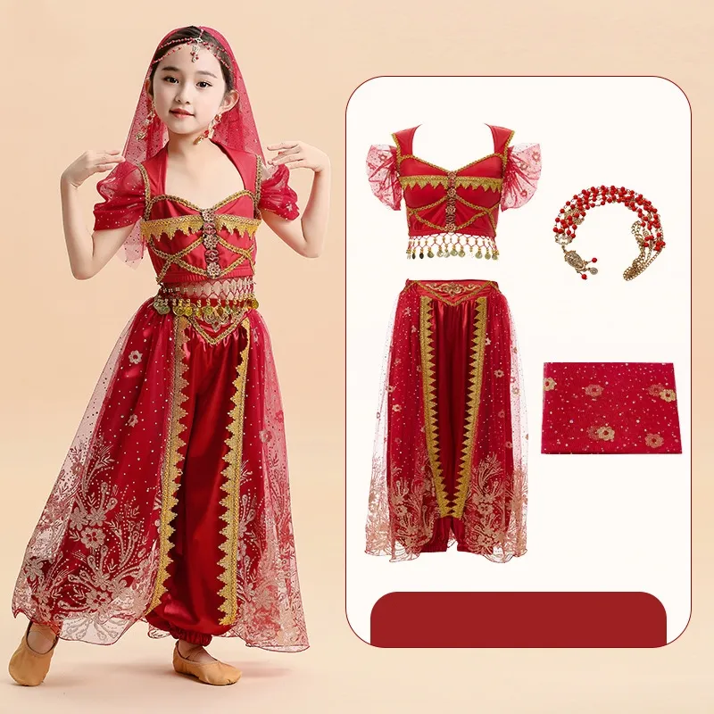 Halloween Princess Dress New Jasmine Princess Aladdin Magic Lamp Children's Suit Lndian Dance Girl Performance Costume