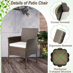 Set di Sedie in Rattan Vintage per Esterni con Cuscini Beige Resistenti alle Intemperie, 2 Posti con Pouf e Tavolino in Vimini Marrone, Arredamento in Rattan per Patio e Terrazza - Product Image 2