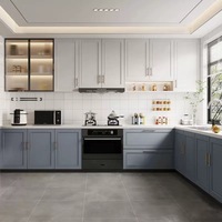 Meubles de cuisine modulaires en bois avec évier, crédence, structure en contreplaqué, portes en MDF/OSB/verre, design européen, personnalisables pour salle à manger et hôpital