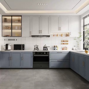 Meubles de cuisine modulaires en bois avec évier et crédence, structure en contreplaqué et portes en MDF <span class=keywords><strong>OSB</strong></span>, armoire de cuisine avec <span class=keywords><strong>porte</strong></span> vitrée - Product Image 3