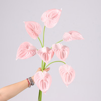 Bunga Anthurium Merah Kecil PU Buatan dengan Sentuhan 3D, Bunga Teratai Api, Dekorasi Rumah, Pusat Perbelanjaan, Interior Pernikahan