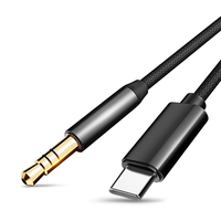Câble audio AUX personnalisé de type C à 3,5 mm mâle, noir, en nylon tressé, avec prise plaquée or, cordon stéréo haute fidélité