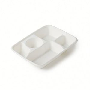Barquette alimentaire jetable biodégradable en bagasse de canne à sucre blanche, écologique, personnalisée, à 4 compartiments avec couvercle (type boîte en papier) - Product Image 3