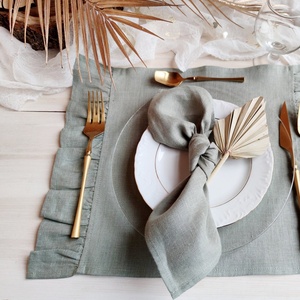 French Luxury Flax Pure <b>Linen</b> <b>Cloth</b> Napkins Ruffle Edge Wedding <b>Table</b> Placemat Handmade OEKO-Tex Certified Custom Size Classic - Product Image 3