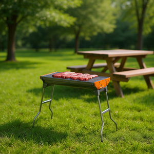 เตาบาร์บีคิวถ่านแบบพกพา พับได้ สไตล์แคมป์ปิ้ง เหล็กเคลือบผง สำหรับทำอาหารกลางแจ้ง ใช้สำหรับปิกนิกและตั้งแคมป์ - Product Image 2