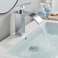 Robinet de lavabo monocommande contemporain en laiton poli et acier inoxydable, avec valve en céramique, à poser sur le comptoir, monotrou, pour salle de bain