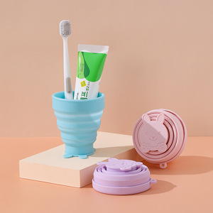 Portable Foldable Silicone Cup Cartoon Design Travel Mini Mouthwash Cup With Toothbrush Holder Unisex Use - Product Image 1