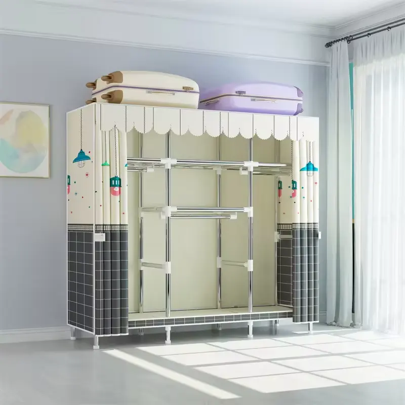 143D Portable Wardrobe Cabinet with Metal Fabric Wardrobe at Multifunctional DIY Bedroom Wardrobe Designs