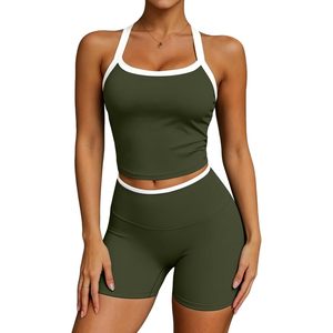 Womens Workout Set 2 Piece Gym Outfit High Waisted Shorts Halter Sports Bra Crop <b>Top</b> Yoga Wear <b>Sweat</b> Wicking Breathable Quick - Product Image 1