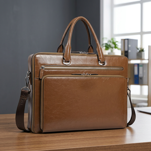 Porte-documents pour ordinateur portable en cuir de buffle 100% authentique, léger, imperméable, écologique, durable, brun poli BS - Product Image 1