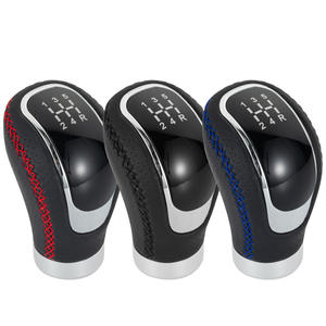 Poignée de levier de vitesse universelle en cuir pour voiture, 5 vitesses, manuelle, ergonomique, noir, rouge, bleu, cousue - Product Image 1