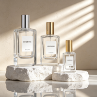 Flacon de parfum carré simple et haut de gamme, 25 ml et 100 ml, verre transparent avec couvercles dorés et argentés, étanche et durable