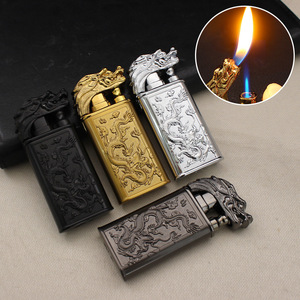 Articles les plus vendus : Briquet à double flamme, briquet à flamme ouverte en métal coupe-vent, accessoire pour fumeurs pour hommes - Product Image 4