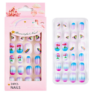 24 faux ongles artificiels à presser pour enfants, couvrance totale, pour petites filles, cadeau de festival, ensemble de faux ongles pour enfants - Product Image 6