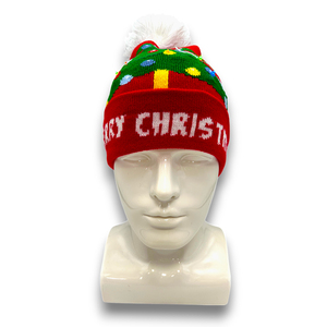 Nhà Máy Trực Tiếp Tùy Chỉnh Màu Đỏ Cây Giáng Sinh Đan Beanie Hat Với Ánh Sáng <span class=keywords><strong>LED</strong></span> up Pom Pom Beanie Cho Giáng Sinh Đảng <span class=keywords><strong>LED</strong></span> Dệt Kim Cap - Product Image 6