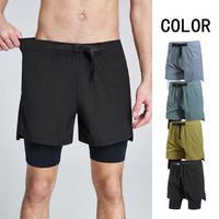 Shorts de sport 2-en-1 à boucle réglable, 92/8 Poly Spandex, M-5XL, avec doublure de compression, pour hommes, pour la course à pied et la randonnée