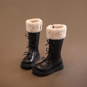 Bottes de neige mi-mollet pour filles, en PU, à lacets, doublées de fourrure, chaussures d'hiver décontractées pour enfants de 4 à 6 ans - Product Image 5