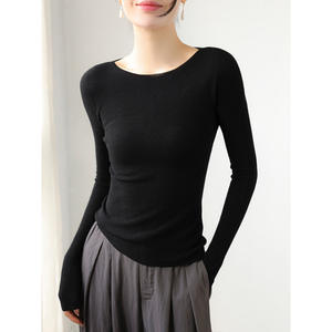 Vêtements Hong Kong Mi/Printemps 2026 Nouveau <span class=keywords><strong>pull</strong></span> en laine tricotée texturée pour femme, coupe ajustée, <span class=keywords><strong>sous</strong></span>-vêtement, col rond à lacets, base de <span class=keywords><strong>pull</strong></span> - Product Image 6