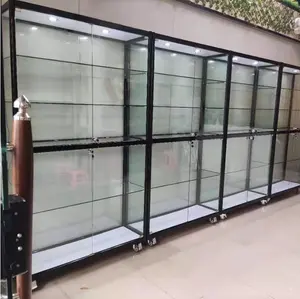 Duman dükkanı iç dekorasyon tasarım alüminyum tütün perakende mağazası camlı vitrin dolabı kilitlenebilir vitrin Led ışıkları ile