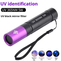 Lampe torche de camping en alliage d'aluminium à LED UV 365nm avec miroir noir et lumière violette, rechargeable par USB, ultra-mince, pour bijoux, jade et collection de pièces de monnaie