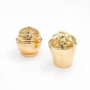 China Professional Factory Luxury Shiny Gold Zinc Alloy Zamac Flower Shape Perfume Bottle Cap