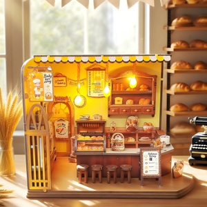 Kit <span class=keywords><strong>Puzzle</strong></span> <span class=keywords><strong>3D</strong></span> in Legno Fai-da-Te 'Mini Time Bakery' con Luci LED, Decorazione Fatta a Mano per Libreria, Modello Artigianale di Facile Assemblaggio per <span class=keywords><strong>Adulti</strong></span> - Product Image 2