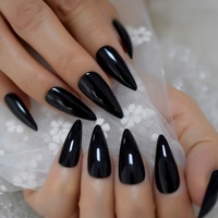 Dièse noir Conçu Faux Ongles Medium Adulte Foncé Brillant Ongles Artificiels Conseils Acrylique Pleine Courbe Pratique Faux Ongles