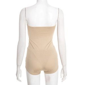 Women Sleeveless <strong>Strapless</strong> <strong>Bodysuit</strong> Top + Skinny Low Waisted Short Pants Two Piece Set - Product Image 5